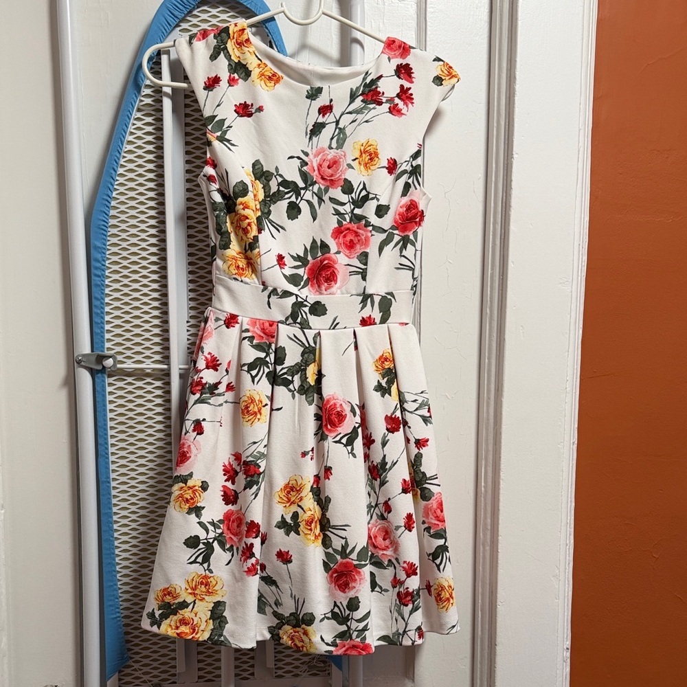 Emerald Sundae Floral Dress with Red and Green Accents